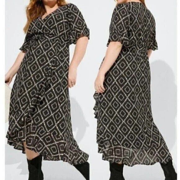 Torrid 2 Plus Size Maxi Georgette Surplice Hi Low Belt Dress Black Floral 2X NEW - Picture 1 of 10